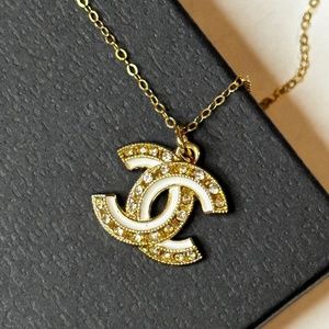 CHANEL upcycled double CC white and gold necklace